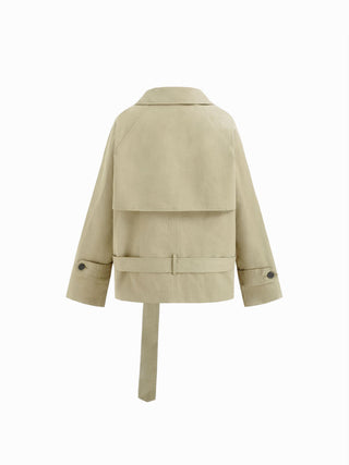 Multi-way Cotton Funnel Neck Double Breasted Oversized Windbreaker With Belt