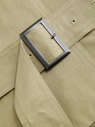 Multi-way Cotton Funnel Neck Double Breasted Oversized Windbreaker With Belt