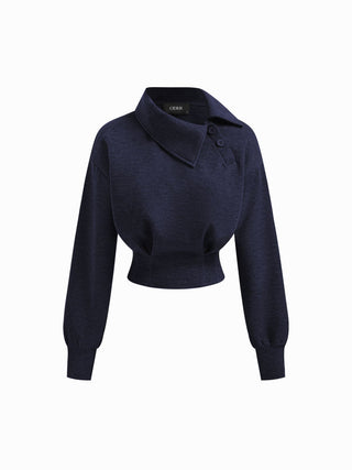 Asymmetrical Neck Long Sleeve Cinched Waist Sweatshirt