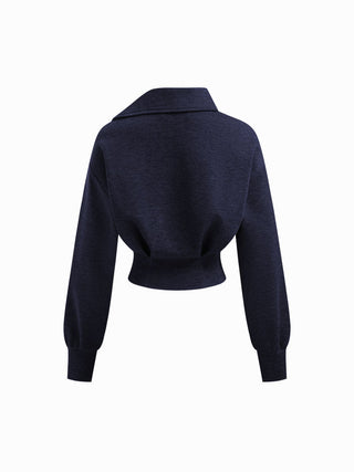 Asymmetrical Neck Long Sleeve Cinched Waist Sweatshirt