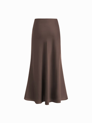Satin Mid Rise Ruffle Maxi Skirt