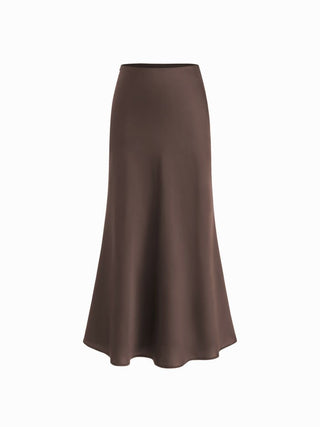 Satin Mid Rise Ruffle Maxi Skirt