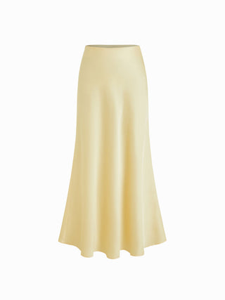Satin Mid Rise Ruffle Maxi Skirt