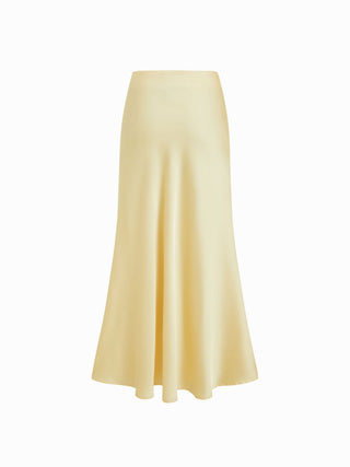 Satin Mid Rise Ruffle Maxi Skirt