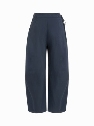 Woven Cotton-blend Low Rise Tie Side Barrel-leg Trousers For Daily Casual