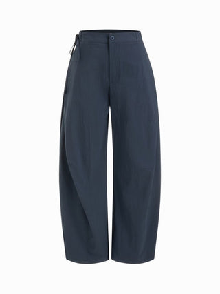 Woven Cotton-blend Low Rise Tie Side Barrel-leg Trousers For Daily Casual