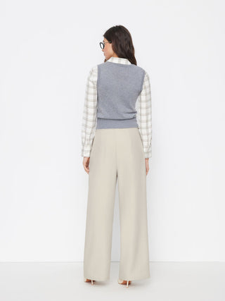 Mid Rise Tie Side Knotted Pleated Wide Leg Trousers