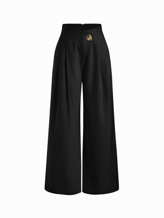 High Rise Metal Button Pleated Wide Leg Trousers