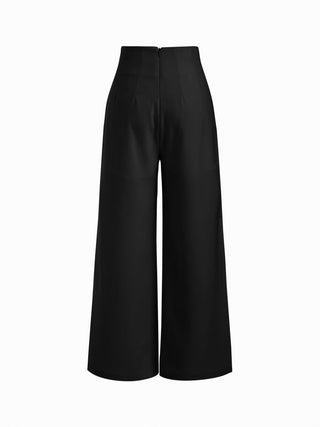 High Rise Metal Button Pleated Wide Leg Trousers
