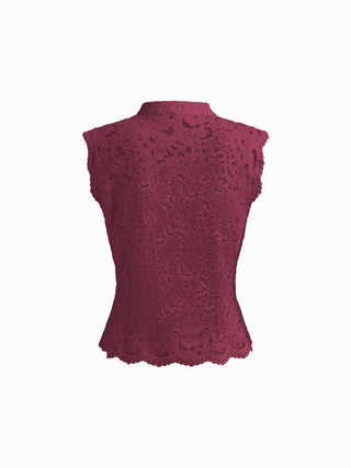 Lace Mandarin Collar Guipure Split Tank Top