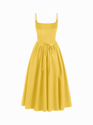 Cotton Linen Scoop Neckline Broderie Anglaise Ruffle Maxi Dress