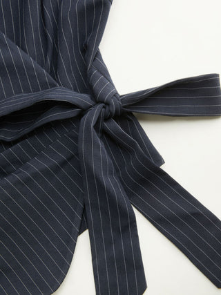 Cotton-blend Polo Neck Stripe Knotted Blouse