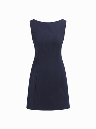 Boat Neck Solid Mini Dress