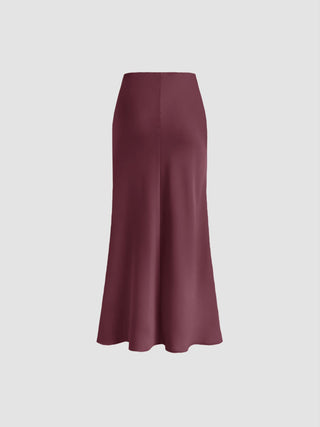 Satin Mid Rise Ruffle Bias Maxi Skirt