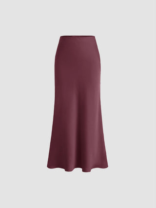 Satin Mid Rise Ruffle Bias Maxi Skirt