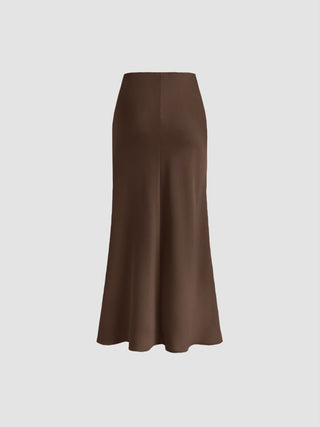 Satin Mid Rise Ruffle Bias Maxi Skirt