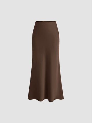Satin Mid Rise Ruffle Bias Maxi Skirt