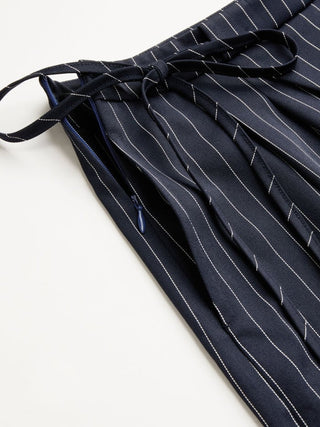 Mid Rise Tie Side Knotted Pleated Wide Leg Trousers