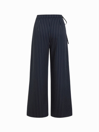 Mid Rise Tie Side Knotted Pleated Wide Leg Trousers