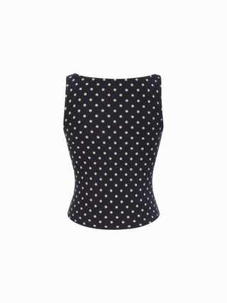 Boat Neck Polka Dot Top & Ruffle Hem Mid Rise Skirt Set