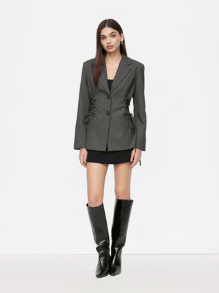 Notch Collar Size Tie Button Oversized Blazer