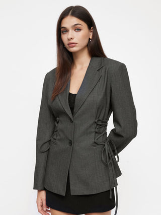 Notch Collar Size Tie Button Oversized Blazer