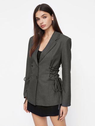 Notch Collar Size Tie Button Oversized Blazer