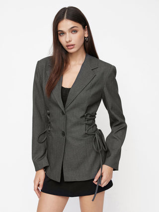 Notch Collar Size Tie Button Oversized Blazer