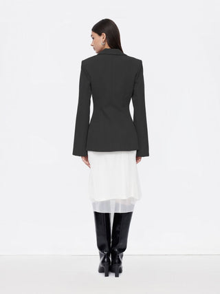 Notched Collar Bell Sleeve Button Blazer