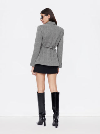 Notched Collar Tie Back Split Button Blazer