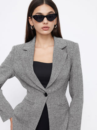 Notched Collar Tie Back Split Button Blazer