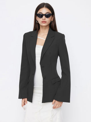 Notched Collar Bell Sleeve Button Blazer