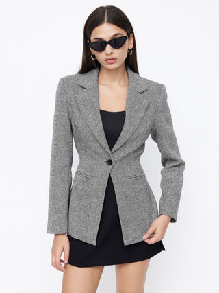 Notched Collar Tie Back Split Button Blazer