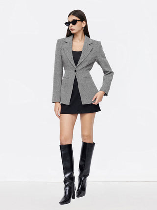 Notched Collar Tie Back Split Button Blazer