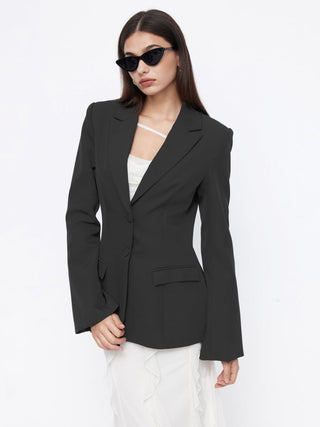 Notched Collar Bell Sleeve Button Blazer