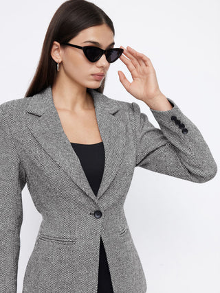 Notched Collar Tie Back Split Button Blazer