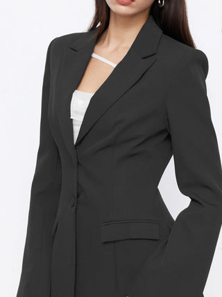 Notched Collar Bell Sleeve Button Blazer