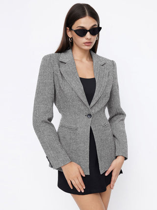 Notched Collar Tie Back Split Button Blazer