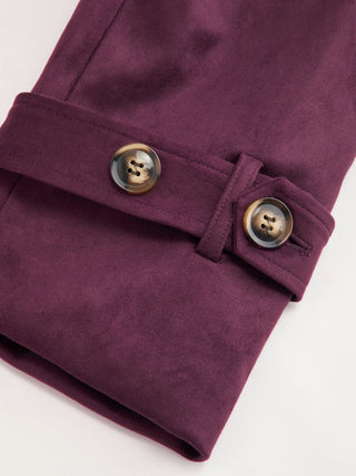 Suede Collar Double Breasted Trench Coat With Belt
