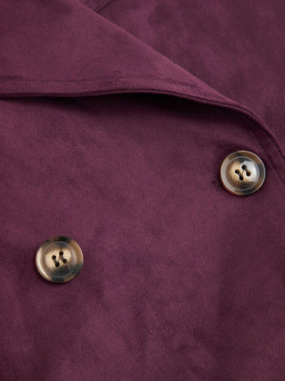 Suede Collar Double Breasted Trench Coat With Belt