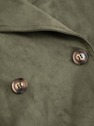 Suede Collar Double Breasted Trench Coat With Belt