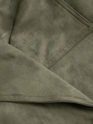Suede Collar Double Breasted Trench Coat With Belt