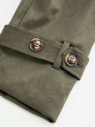 Suede Collar Double Breasted Trench Coat With Belt