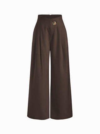 High Rise Metal Button Pleated Wide Leg Trousers