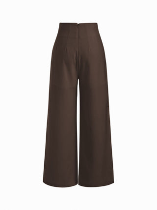 High Rise Metal Button Pleated Wide Leg Trousers