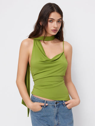 Halter Neckline Ruched Cami Top With Scarf