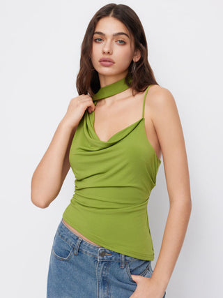 Halter Neckline Ruched Cami Top With Scarf
