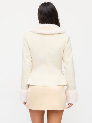 Wool-look Collar Faux Fur Trim Long Sleeve Button Jacket