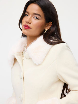 Wool-look Collar Faux Fur Trim Long Sleeve Button Jacket