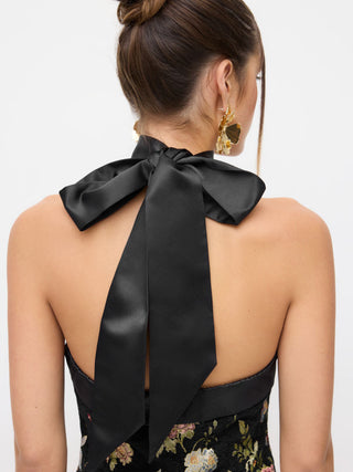 Jacquard Floral Bandeau A-line Mini Dress With Bowknot Scarf